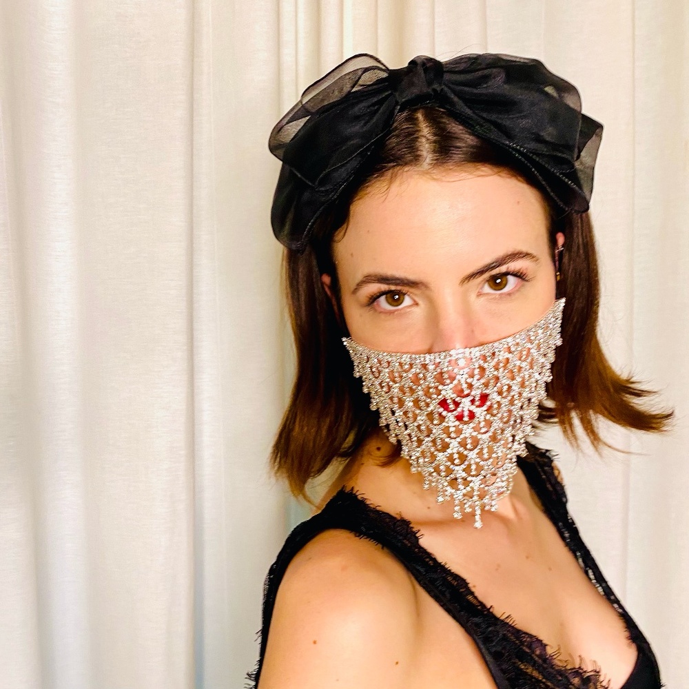 New! Rhinestone Chandelier Face Cover